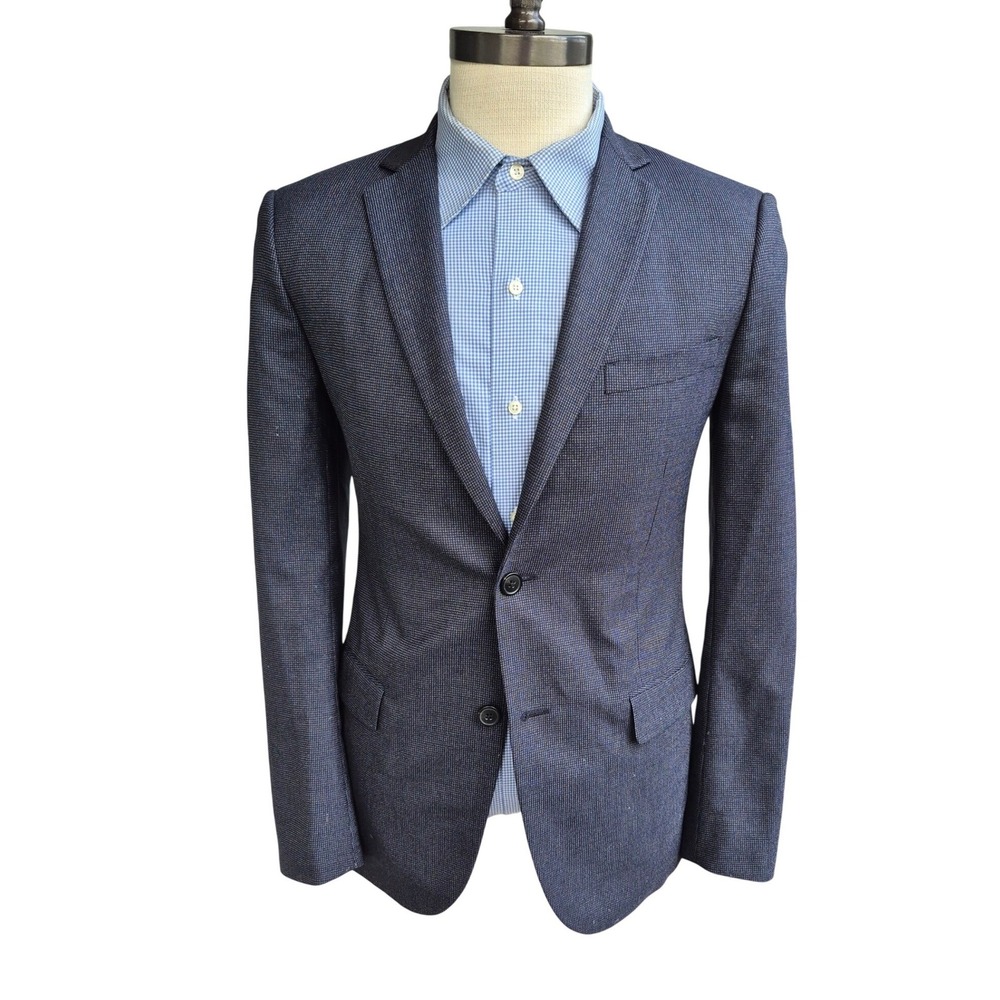 Theory Mens Grey Blue Textured Wool Blend Two-Button Tailored Blazer Jacket 36 R